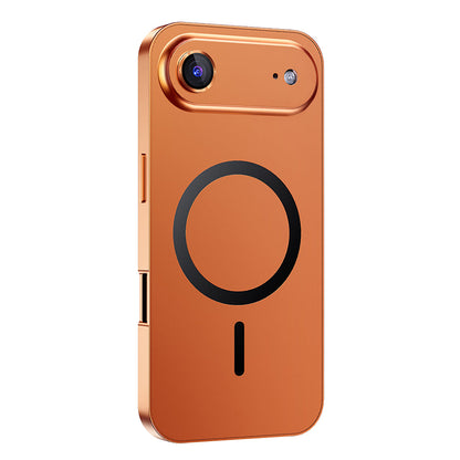 Orange metal MagSafe case on a single-camera iPhone 17 Air