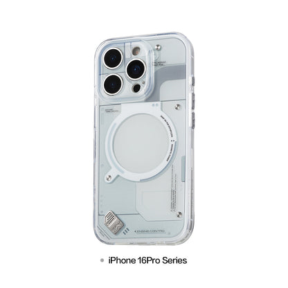 Glossy light gray MagSafe case on an iPhone 16 Pro series model