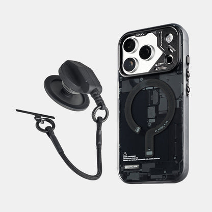 Black circuit board case for iPhone 17 with black socket stand