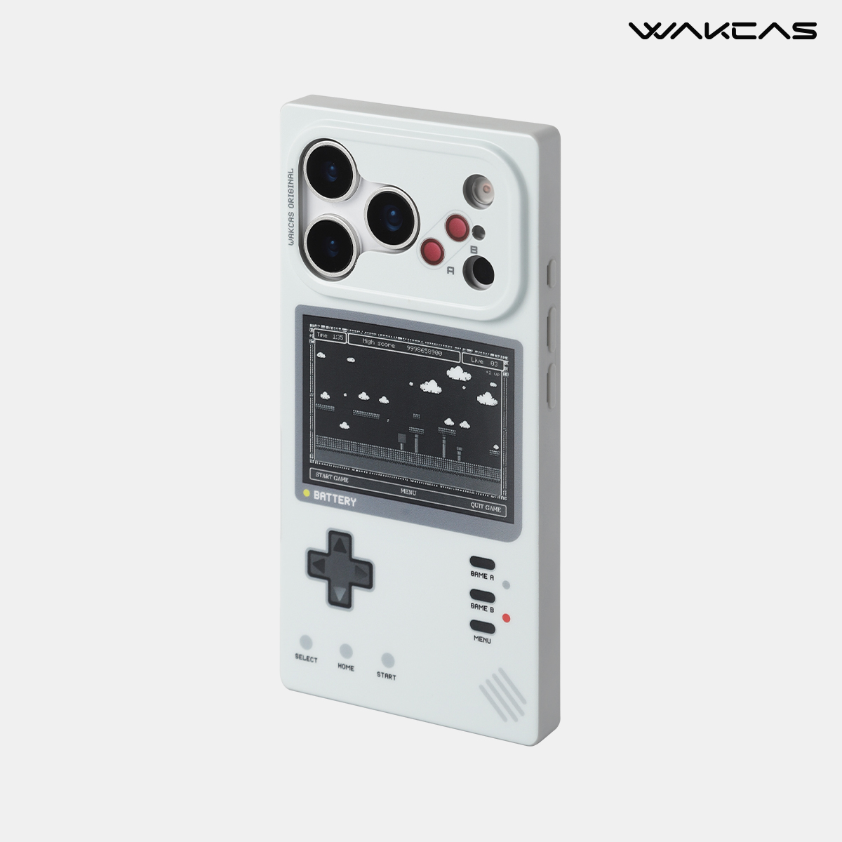 Gray retro game console magnetic iPhone case, rear view