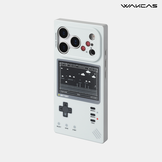 Gray retro game console magnetic iPhone case, rear view