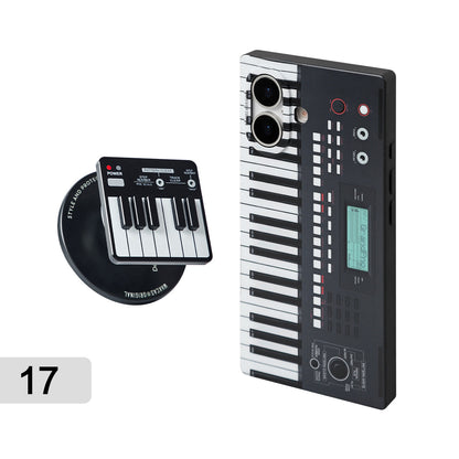 Black piano-key case for iPhone 17 with the piano magnetic stand