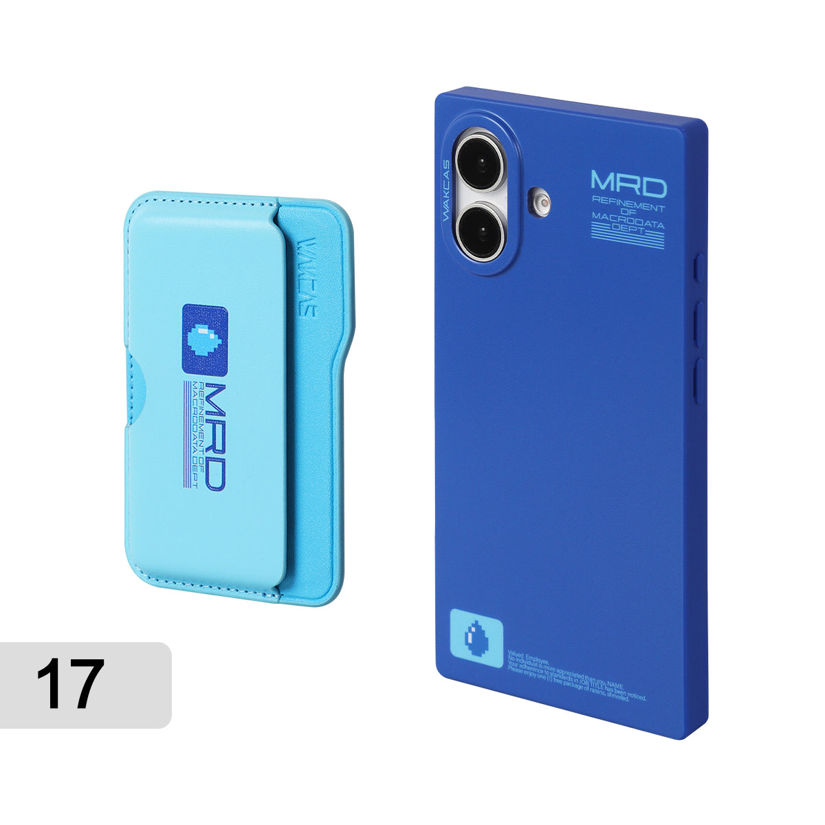 Matte blue square case for iPhone 17 with the light blue magnetic card holder