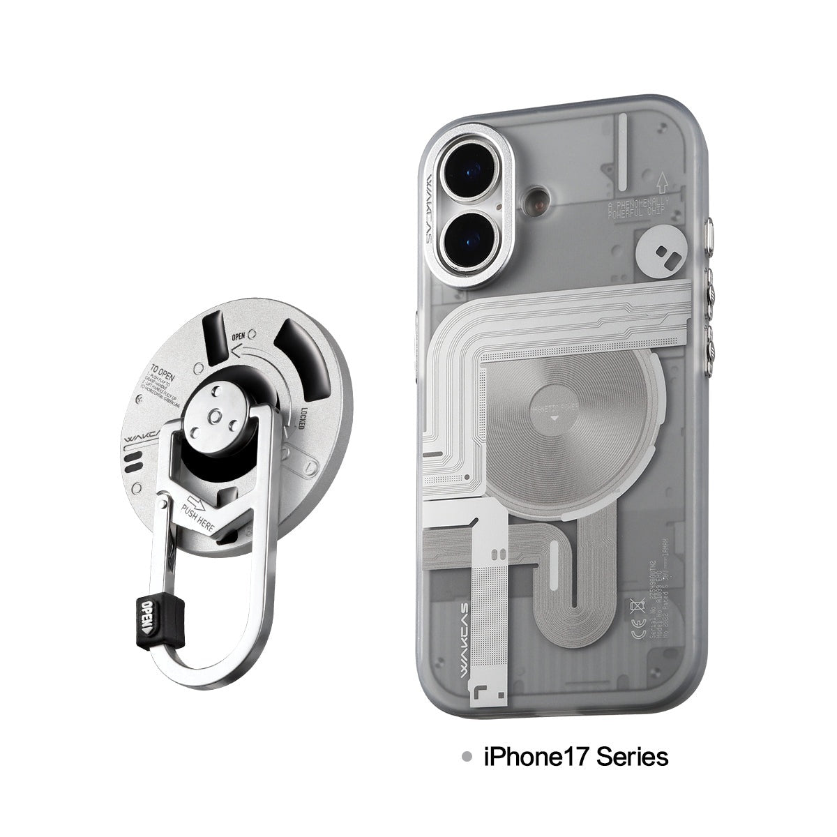 Frosted mechanical case for iPhone 17 with magnetic stand