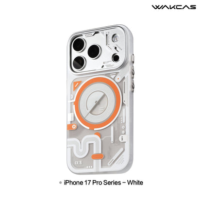 White and orange color-block case for iPhone 17 Pro series