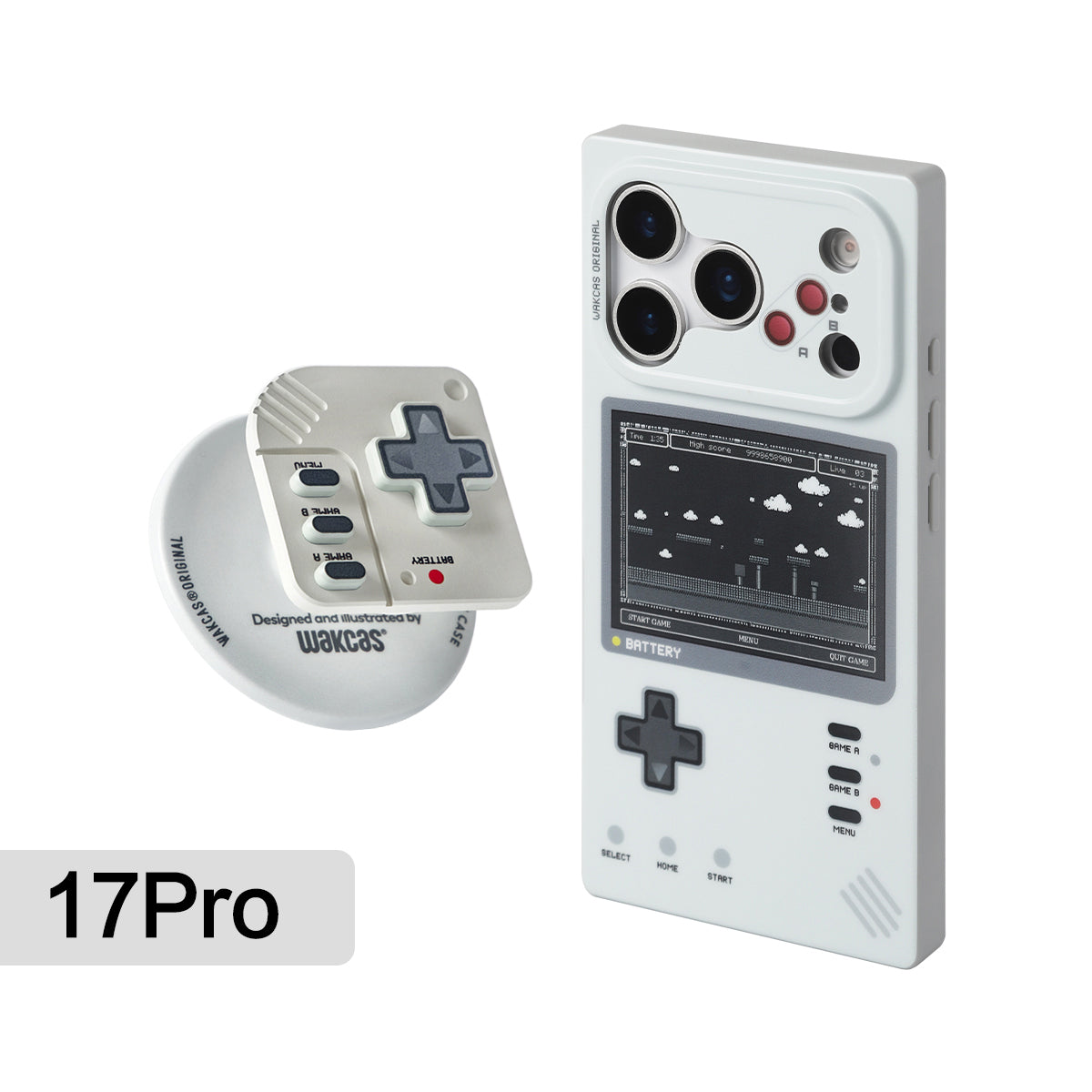 Retro game console case for iPhone 17 Pro with magnetic stand