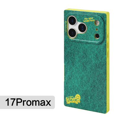 Green sponge-print magnetic case for iPhone 17 Pro Max, angled back view