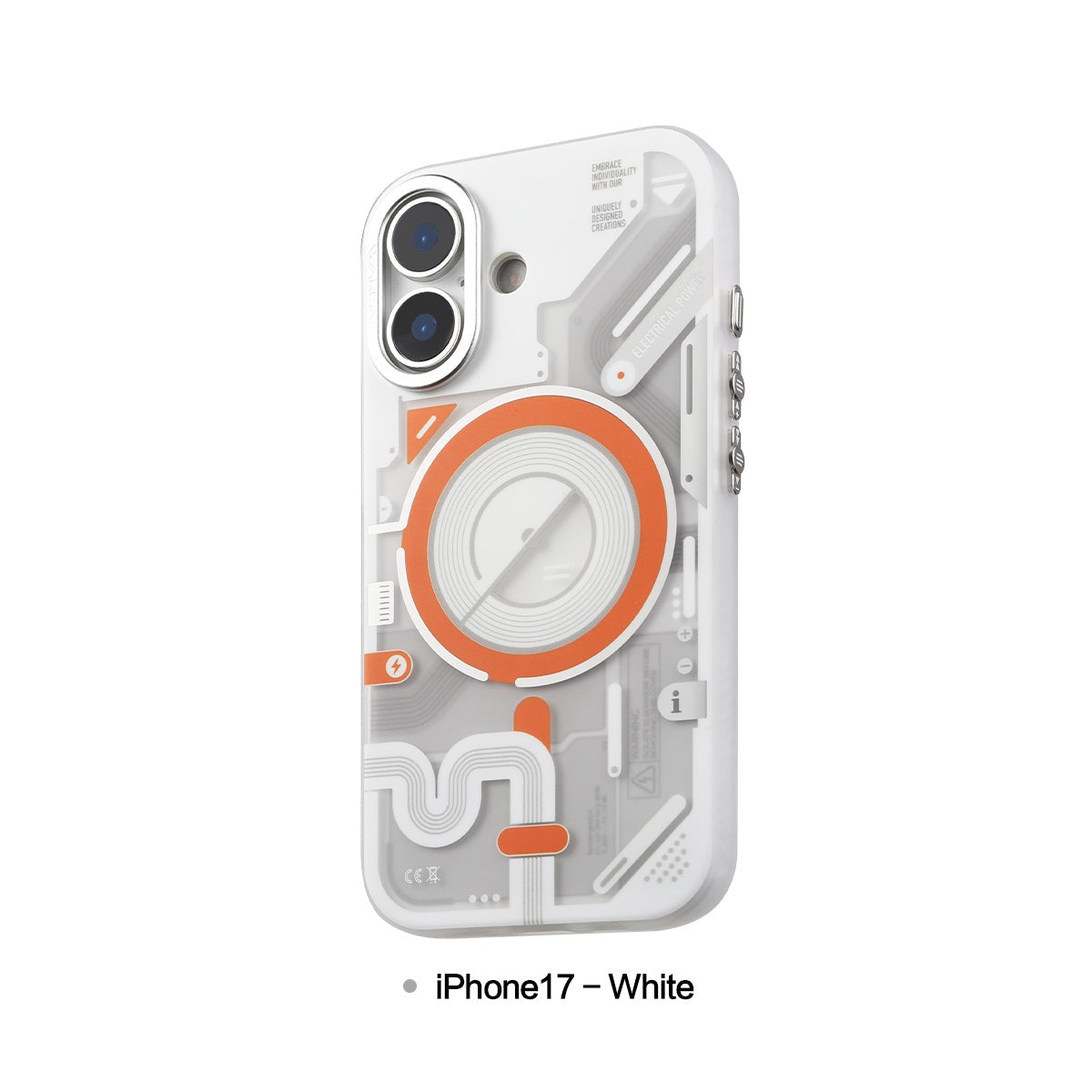 White and orange color-block case for iPhone 17