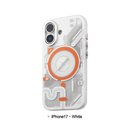 White and orange color-block case for iPhone 17