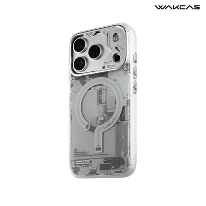 Grey circuit board pattern case for iPhone 17 Pro series, back view