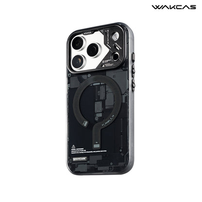 Black circuit board pattern magnetic iPhone case, rear view