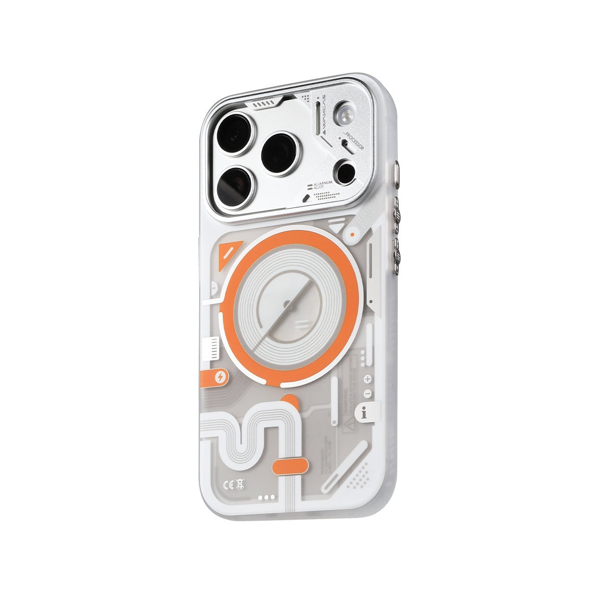 White and orange color-block mechanical case, rear view