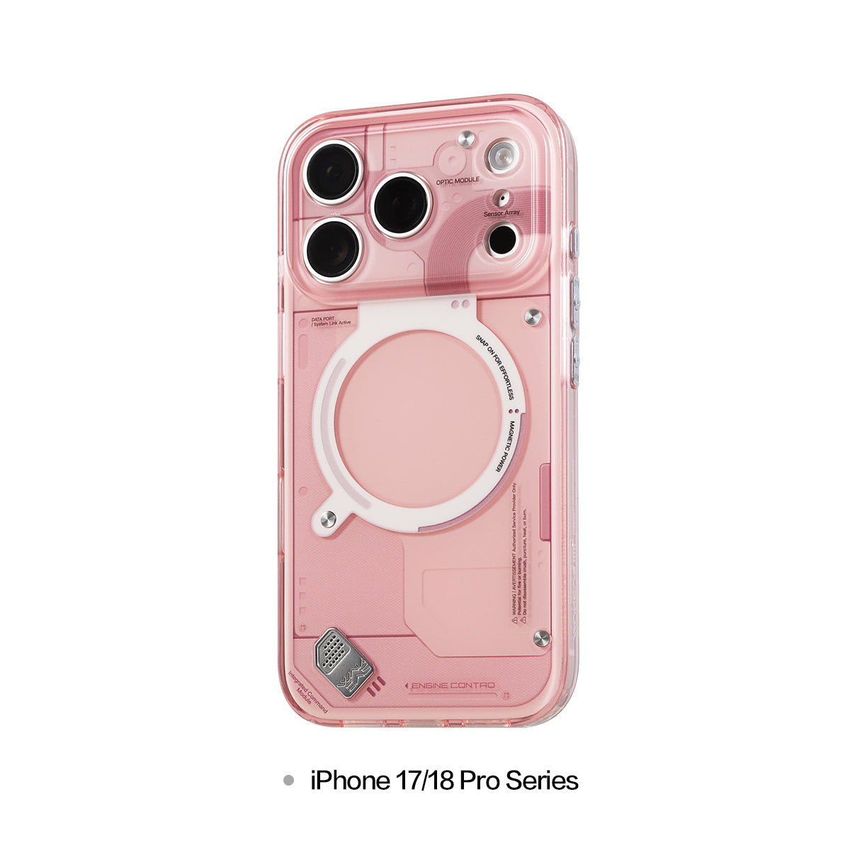 iPhone 17 Pro Max glossy pink MagSafe case on an iPhone 17/18 Pro series model, back view