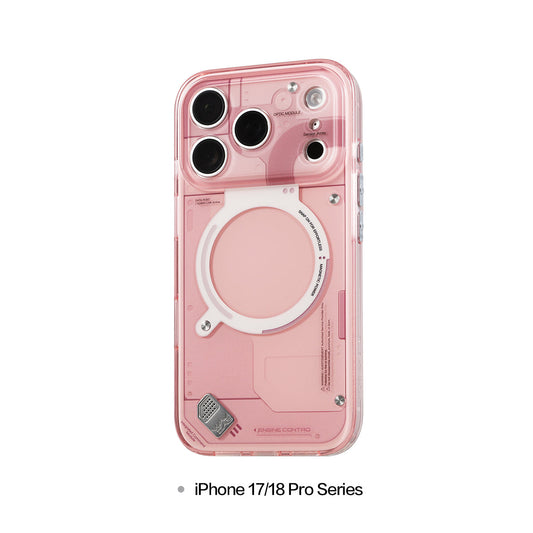 iPhone 17 Pro Max glossy pink MagSafe case on an iPhone 17/18 Pro series model, back view