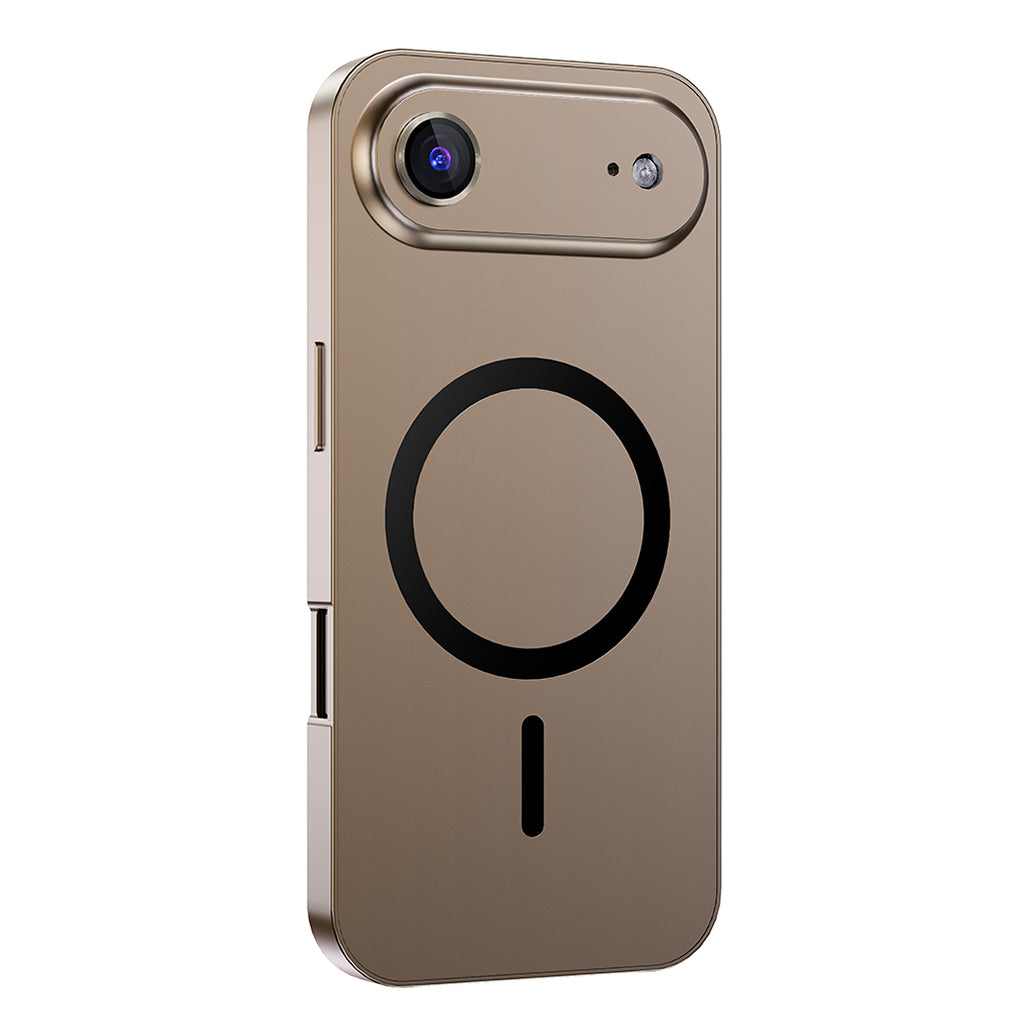 Desert Gold metal MagSafe case on a single-camera iPhone 17 Air