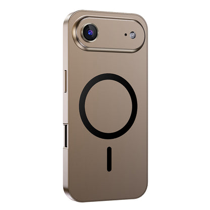 Desert Gold metal MagSafe case on a single-camera iPhone 17 Air