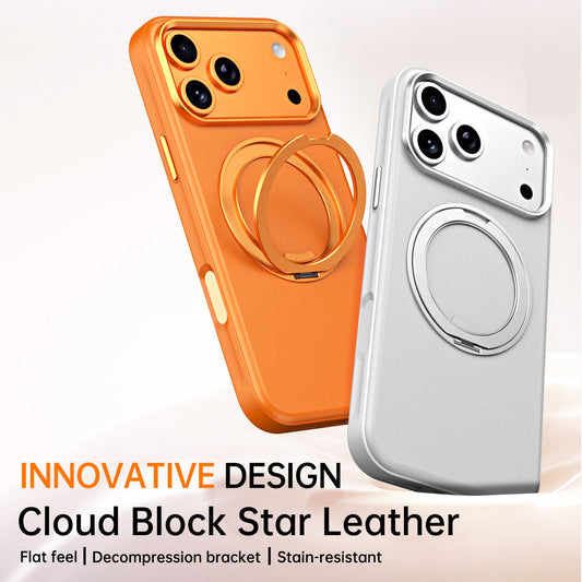 Cosmic Orange and Polar White leather-look MagSafe cases with ring stands