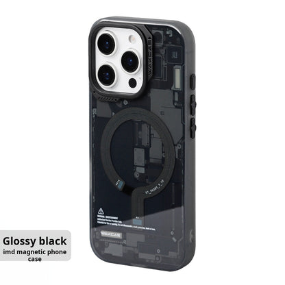 Glossy black circuit board magnetic case, angled back view