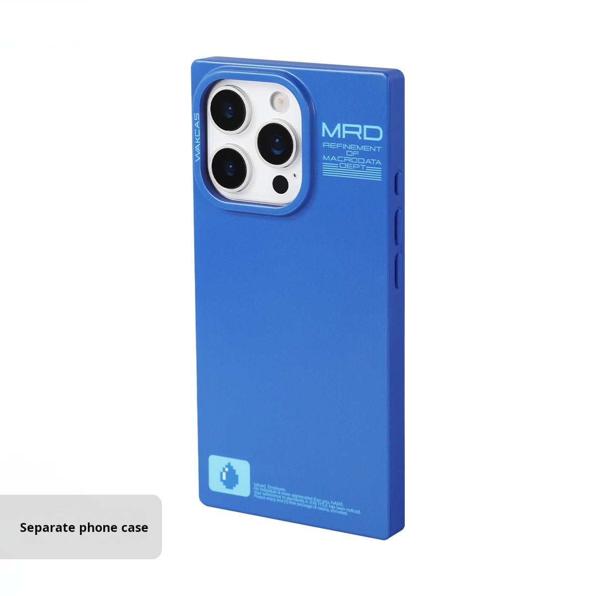 Matte blue square case without accessories, angled view