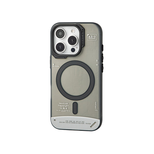 Frosted Black magnetic case for iPhone 16 Pro Max, back view with magnetic ring and silver camera surround