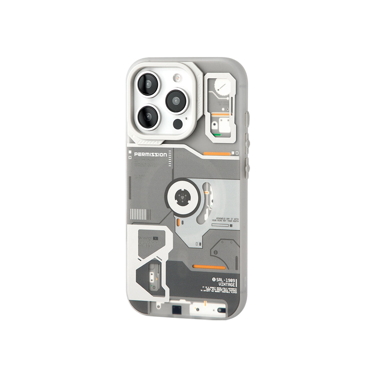 Retro player case in frosted gray, back view