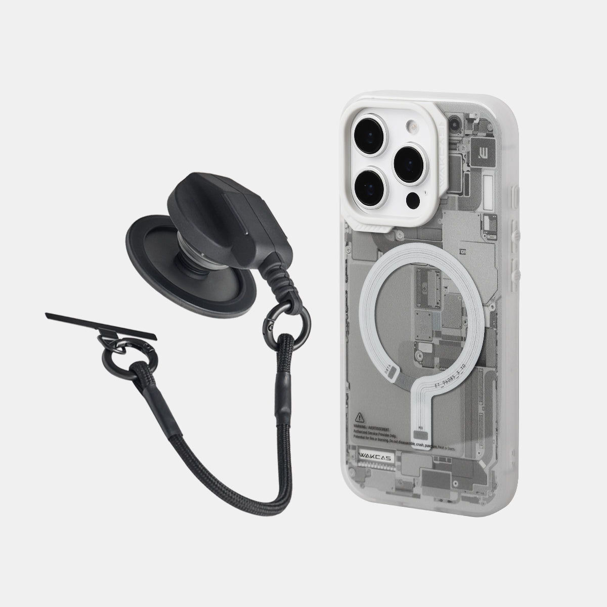 Grey circuit board case shown with black magnetic socket stand and loop