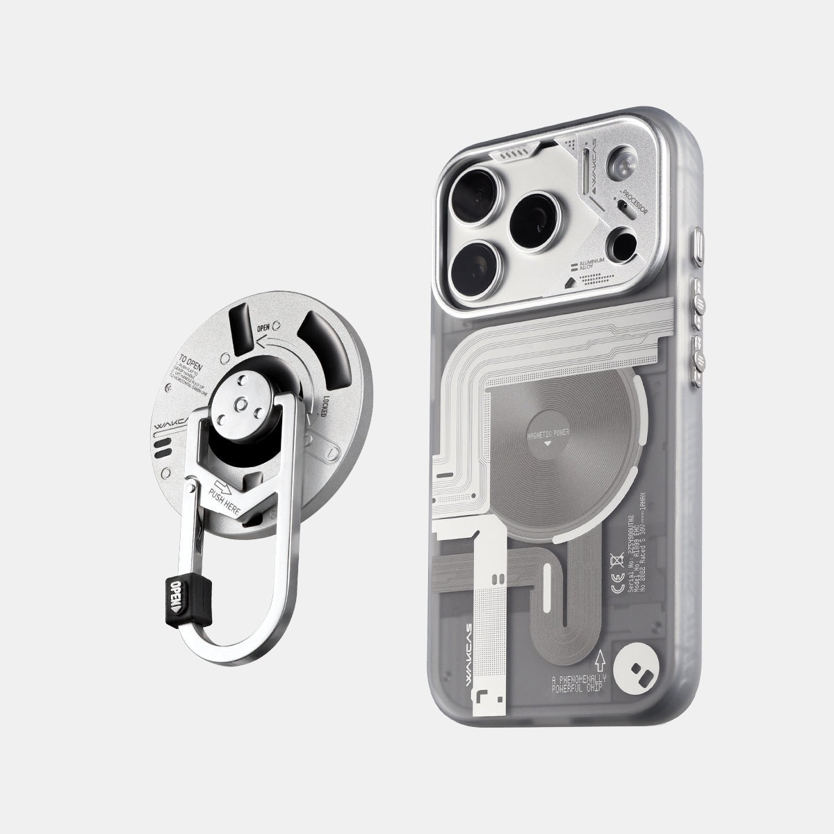 Frosted mechanical case with round carabiner magnetic stand