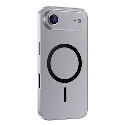 Silver metal MagSafe case on a single-camera iPhone 17 Air