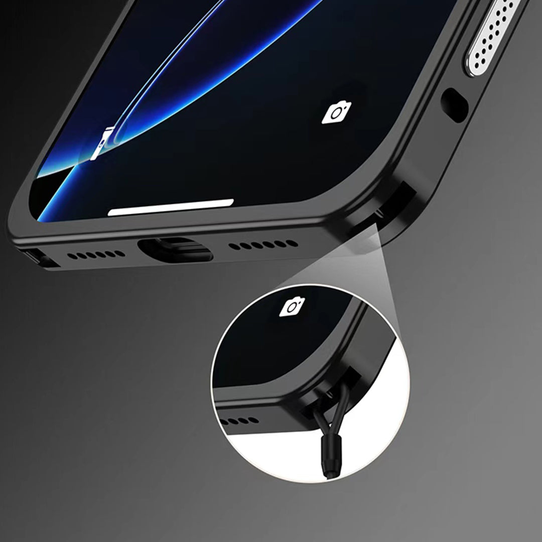 Close-up of the bottom port opening on a black metal bumper
