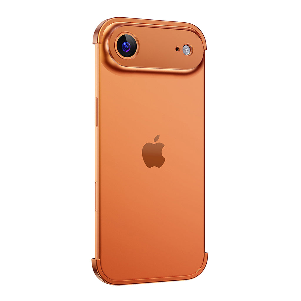 Orange aluminum bumper on a single-camera iPhone 17 Air
