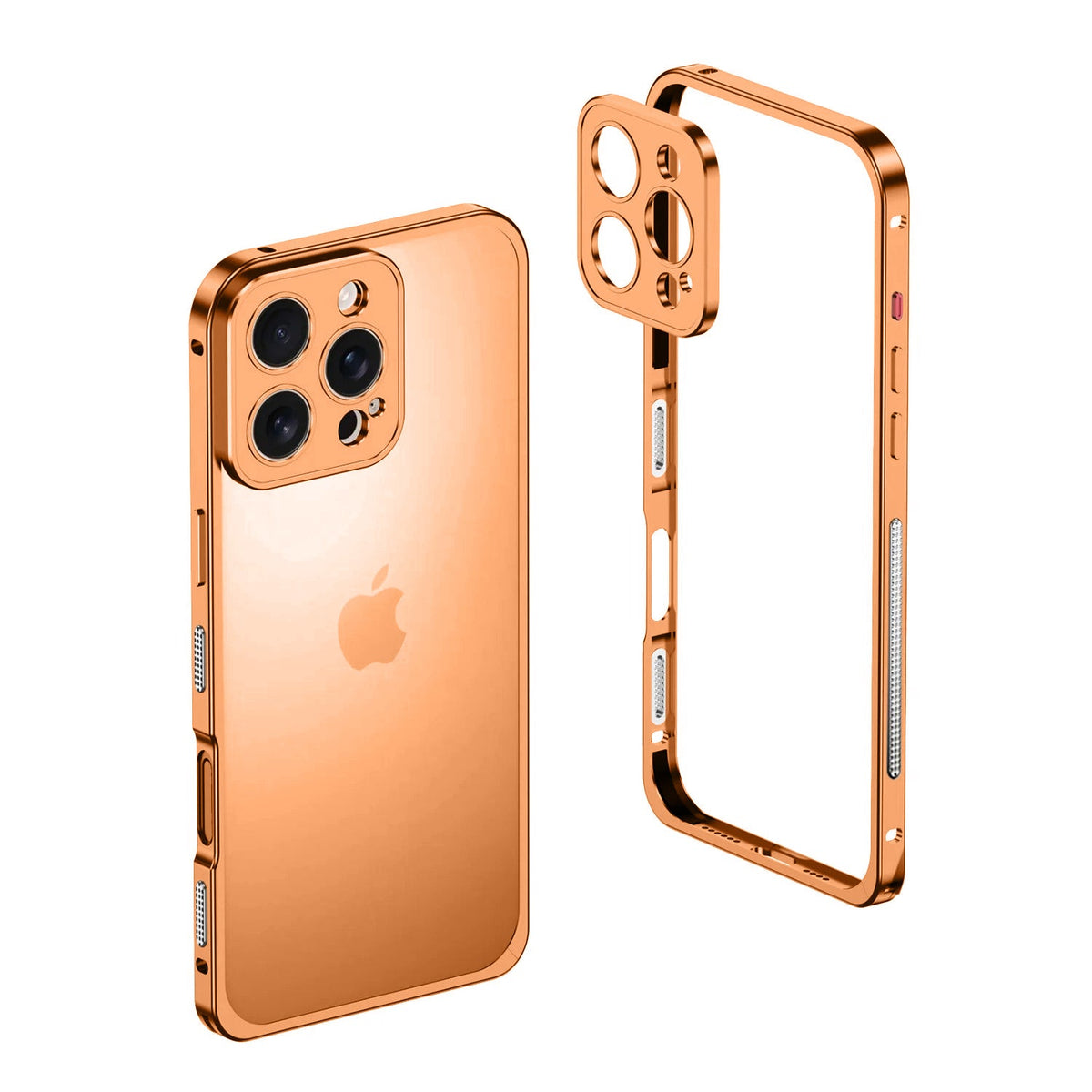 Copper-orange metal bumper on an earlier triple-camera Pro model