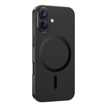 Black metal MagSafe case on a dual-camera iPhone