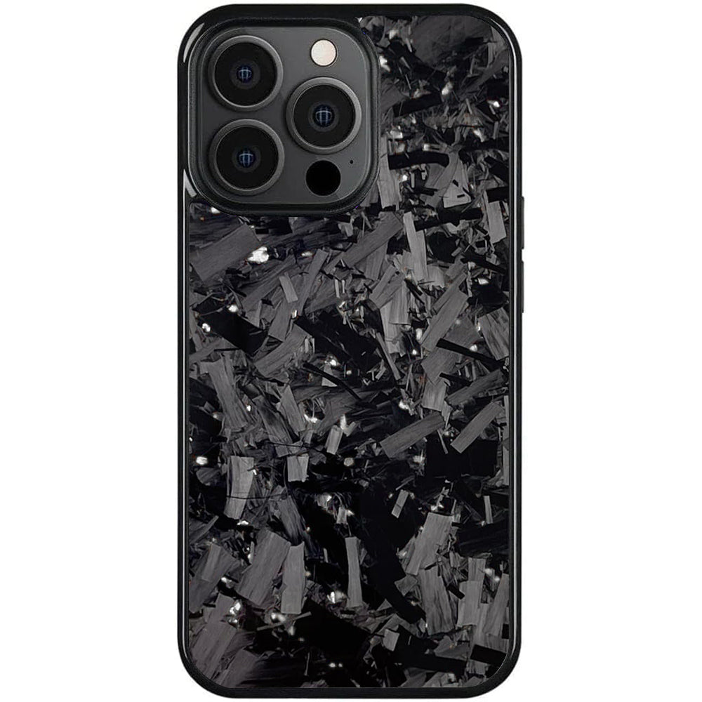 Black forged carbon fiber iPhone case with glossy finish, Pro model