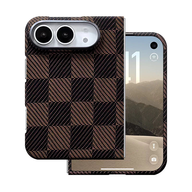 Coffee checkerboard aramid fiber iPhone Duo case