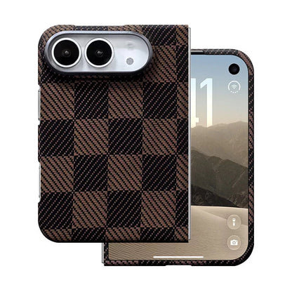 Coffee checkerboard aramid fiber iPhone Duo case