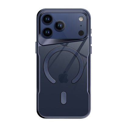 Blue clear MagSafe iPhone case with navy edge frame