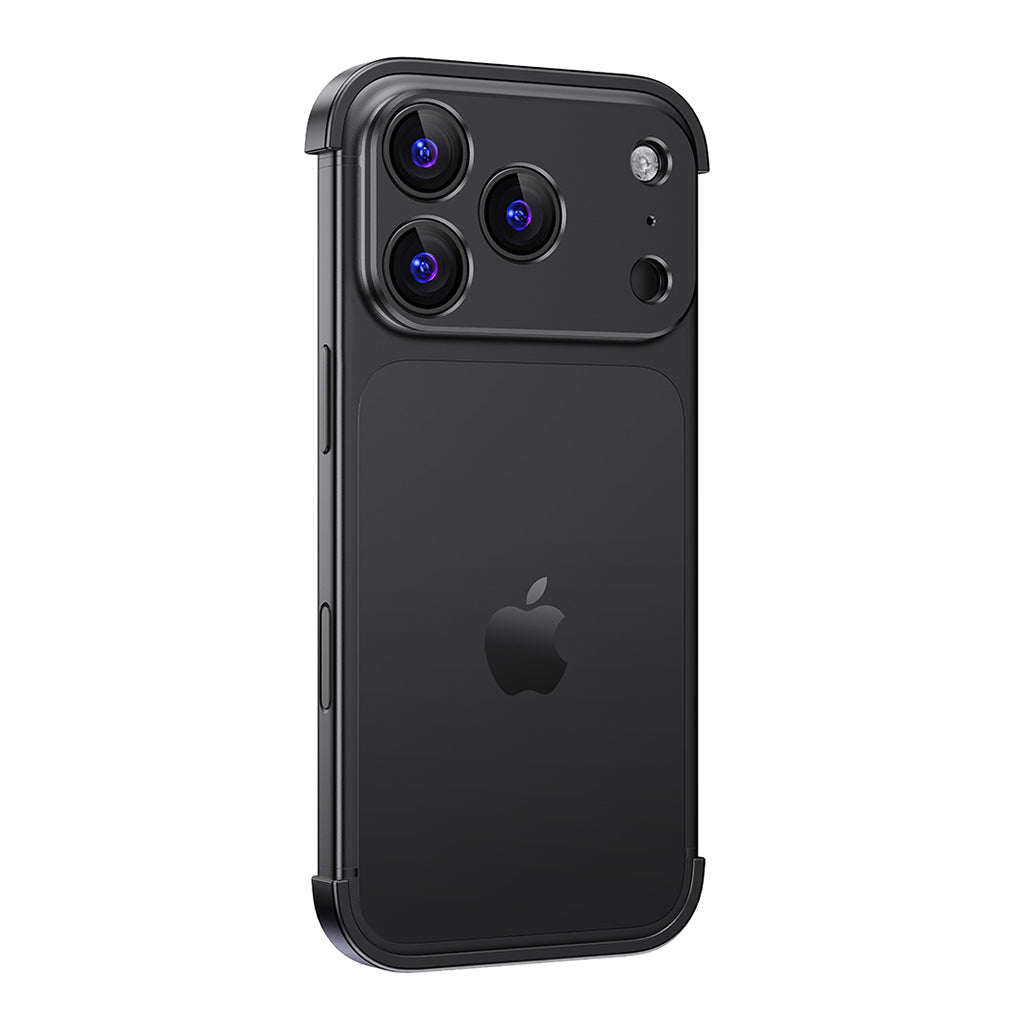 Black aluminum bumper with camera surround on a triple-camera iPhone