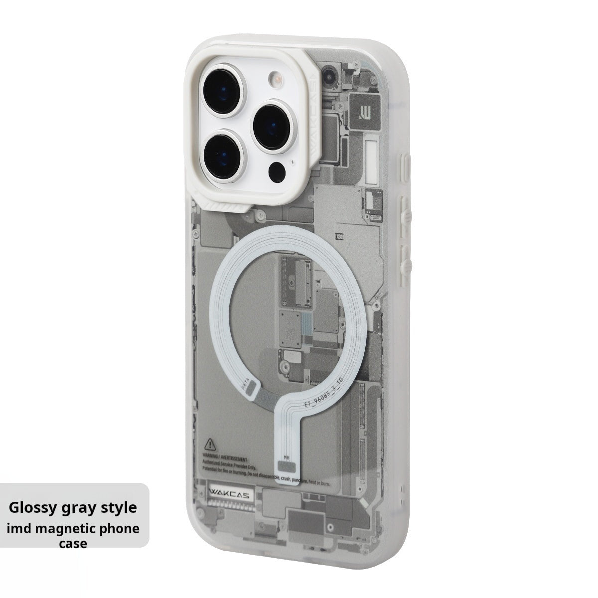 Glossy grey circuit board magnetic case with white ring graphic