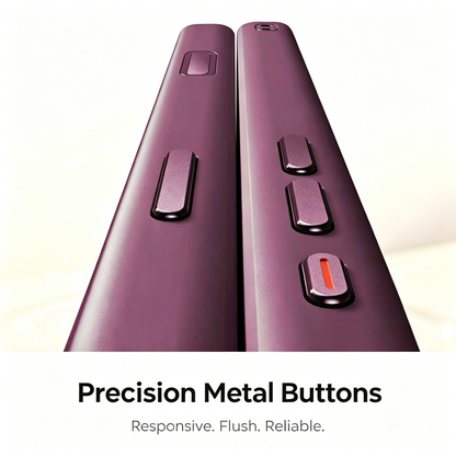 Close-up of metal side buttons on burgundy skin-feel iPhone case
