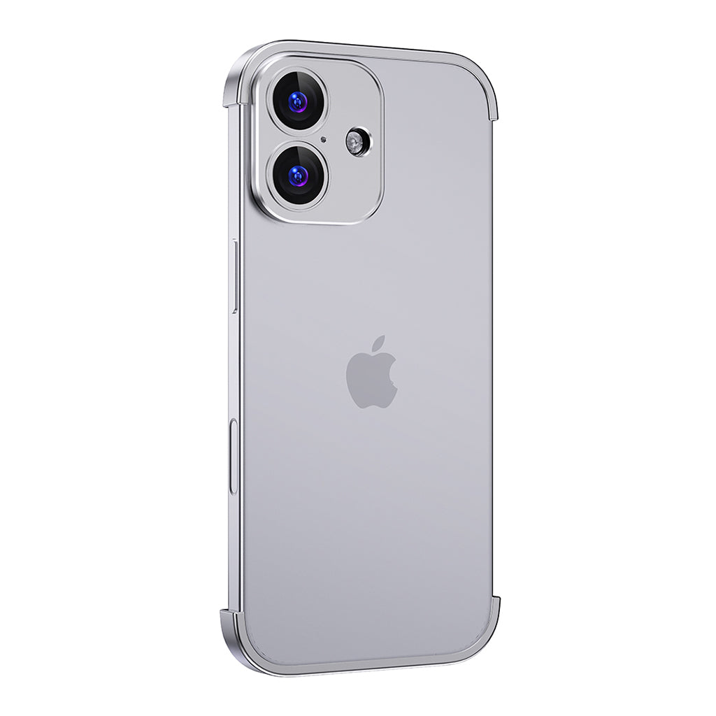Titanium Gray aluminum bumper on a dual-camera iPhone