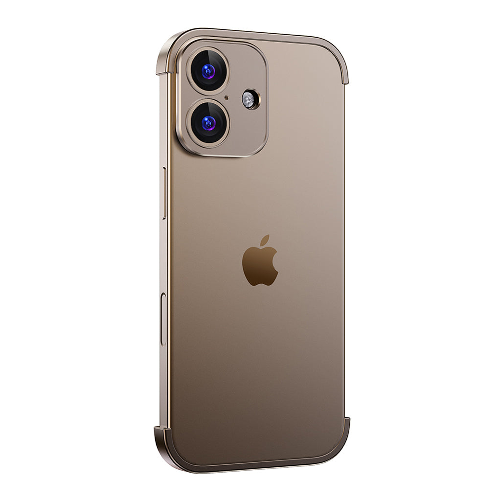 Gold aluminum bumper on a dual-camera iPhone