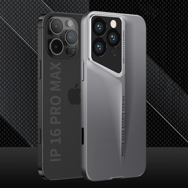 Grey matte metallic-look iPhone case with sculpted camera frame