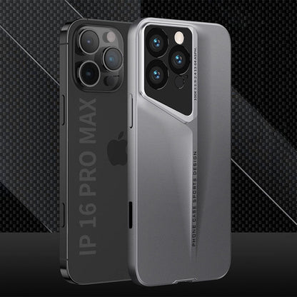 Grey matte metallic-look iPhone case with sculpted camera frame