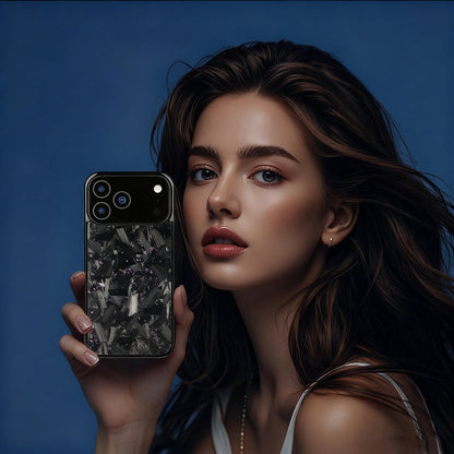 Woman holding a forged carbon fiber iPhone case