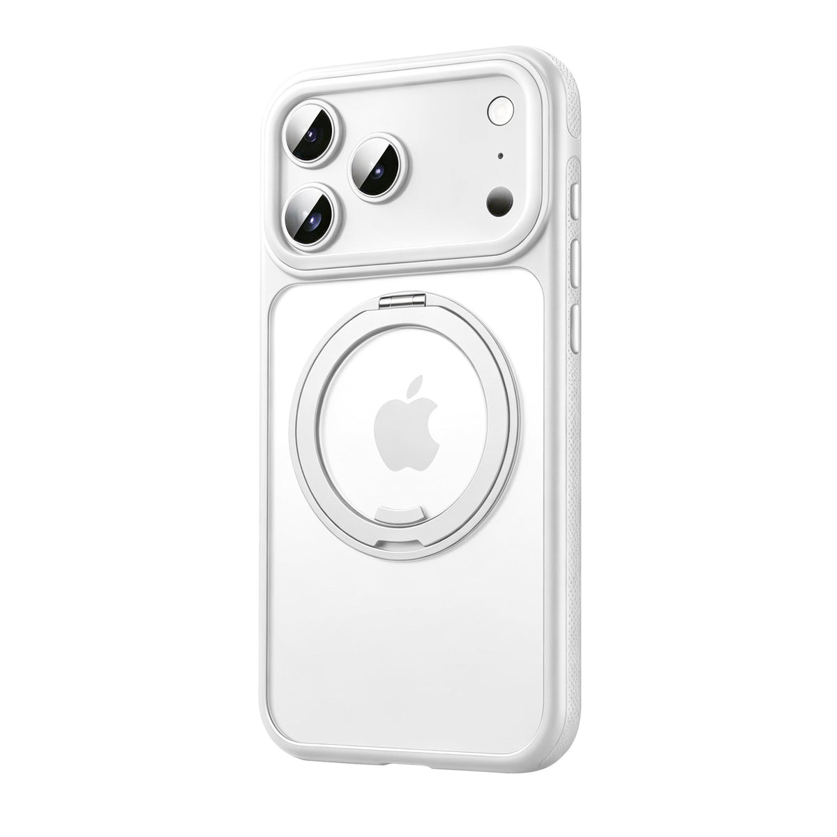Polar White frosted MagSafe case with silver ring kickstand
