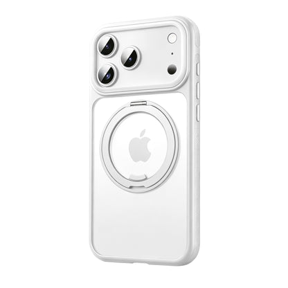 Polar White frosted MagSafe case with silver ring kickstand