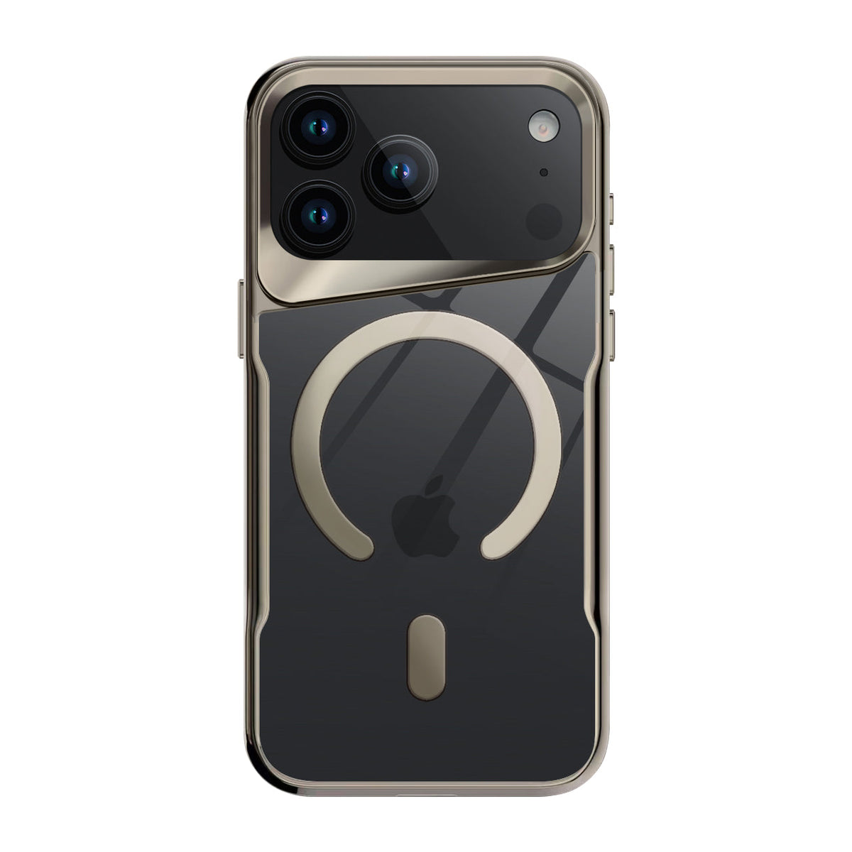 Titanium clear MagSafe iPhone case with gold-tone frame