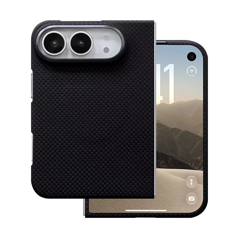 Stealth black aramid fiber iPhone Duo case with matte weave