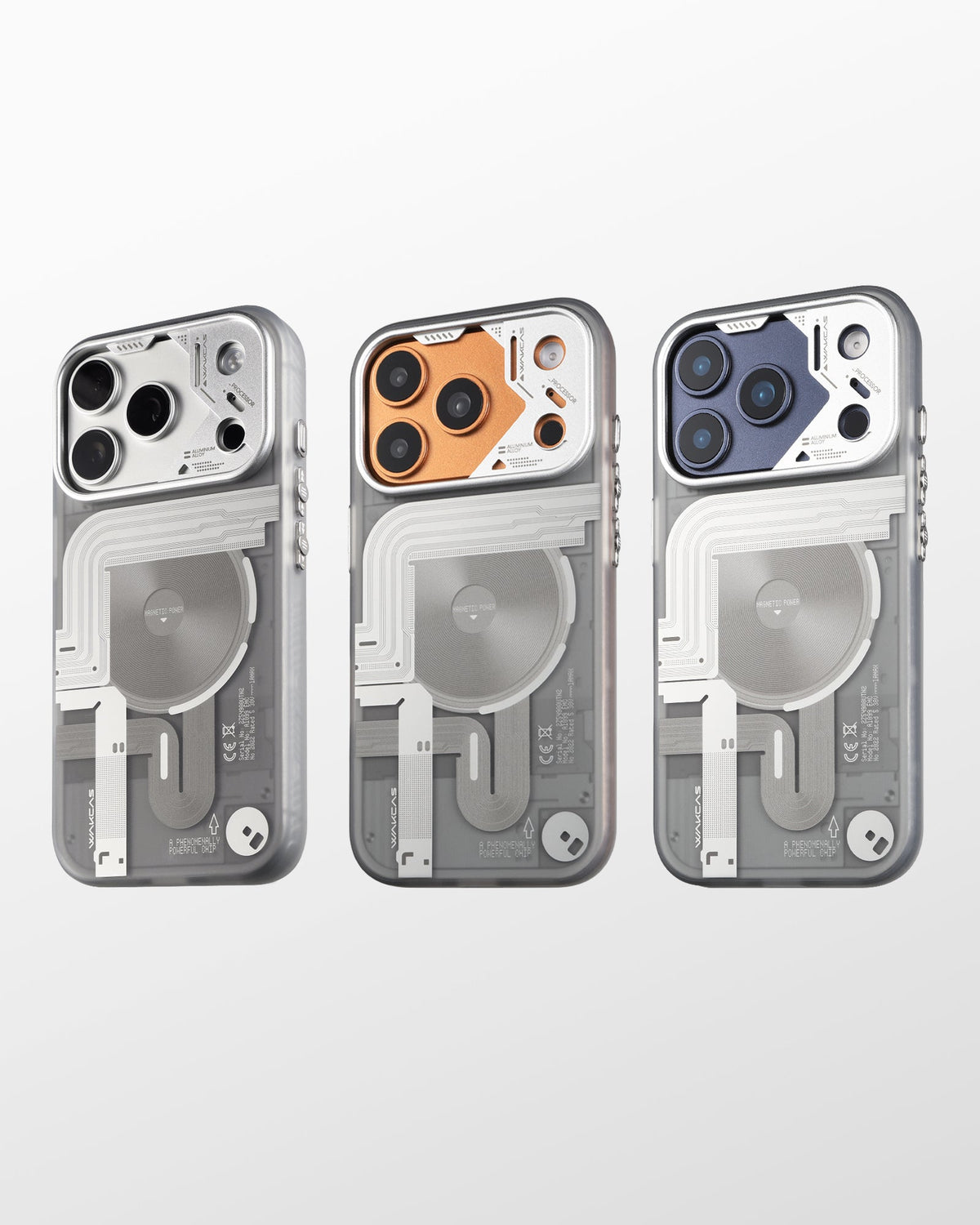 Frosted mechanical case on three iPhone colors