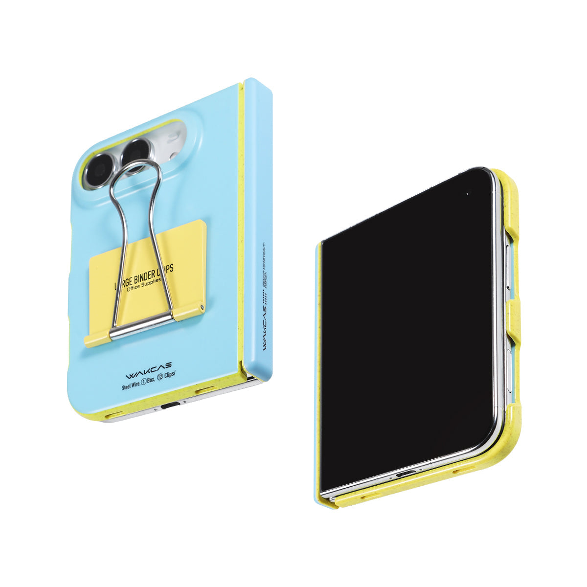 Blue file folder case for iPhone Duo with yellow note panel and yellow edge